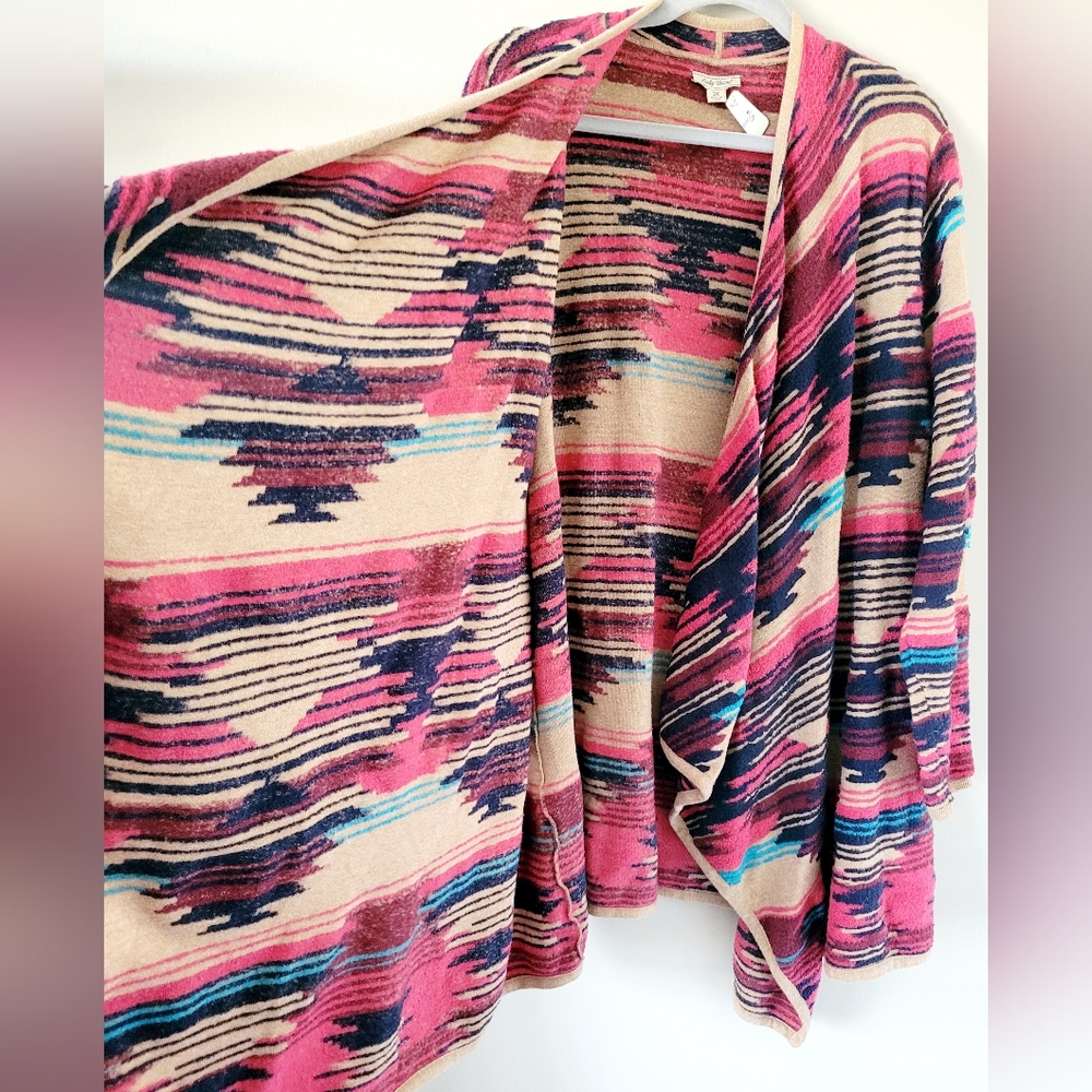 Lucky Brand Aztec Vibrant Striped Cotton Blend Drape Hi-Lo Cardigan 3X - Picture 6 of 16